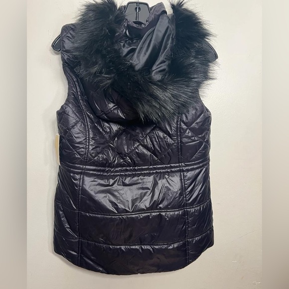 Michael Kors Black Puffer Vest Fur hood - Picture 2 of 5